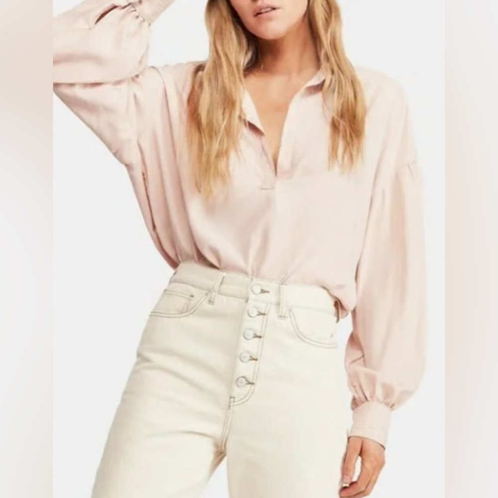 Free People Love Until Tomorrow Poet Popover Blouse in Pink Pearl